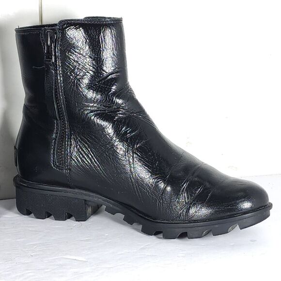 Sorel Women’s Emilie II US 8,5 Black Patent Leather Side Zip Ankle Boots Booties - Picture 7 of 15